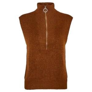 🚓 NWOT Noisy May New Alice Knit Quarter Zip Sweater Vest M Brown